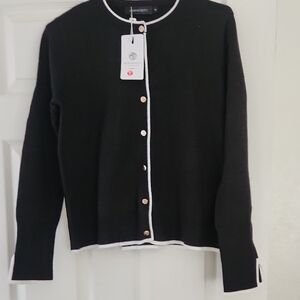 Chic Black Cardigan with White Accents